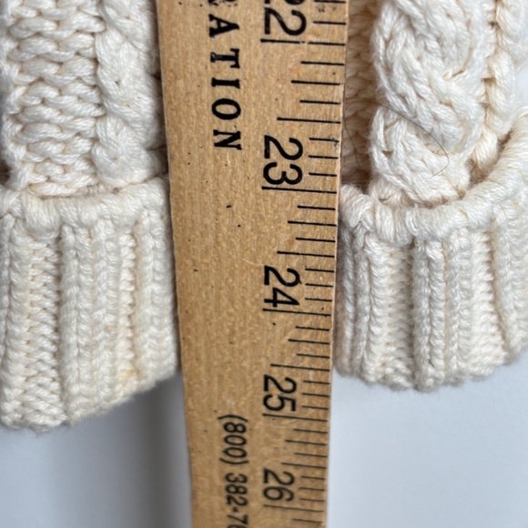 VTG Eddie Bauer Cable Knit Cricket Sweater L Cream V Neck Chunky Tennis Cottage - Picture 8 of 9